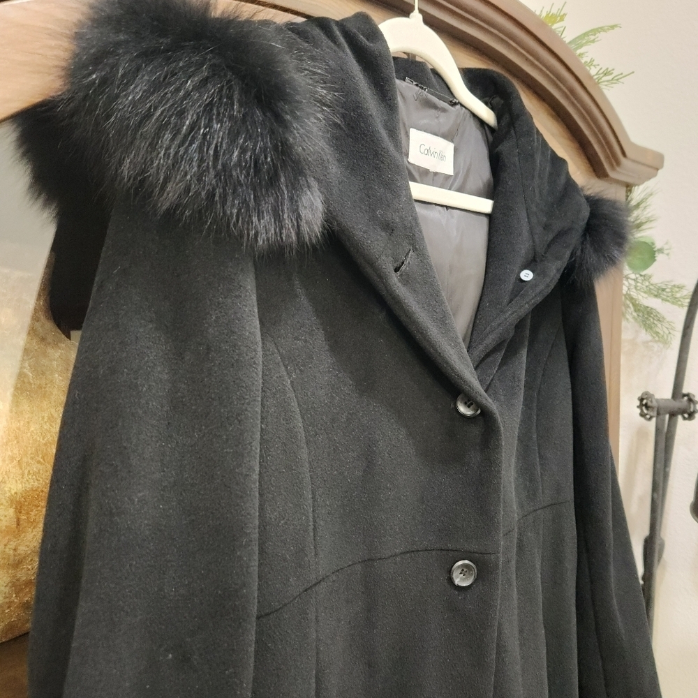 Rare VINTAGE Calvin Klein Luxury Maxi Coat 65% Angora & Wool Genuine Blue Fox, M - Picture 13 of 14
